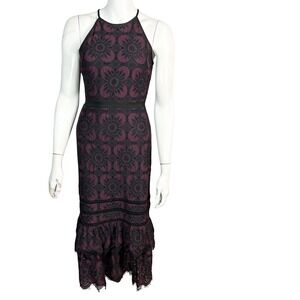 Whimsigoth Dark Romantic Lace Dress Size 2 Banana Republic Burgundy Black Midi